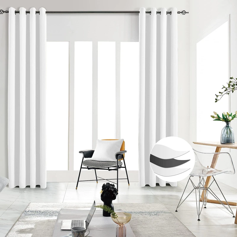 JSFLY Blackout Curtains for Bedroom 2 Panels 62 W x 106 L Long Ash White