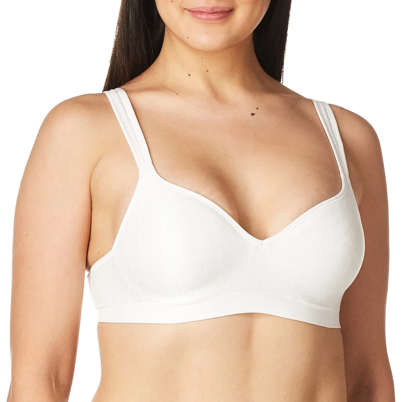 Bali Women's Wireless, Comfort Revolution Full-Coverage Wirefree Bra, Moisture-Wicking, Opaque, White Zag, 36B