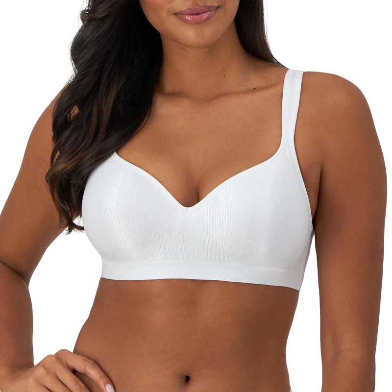 Bali Women's Wireless Df3463, Comfort Revolution Full-Coverage Wirefree, Moisture-Wicking Bra, White Zag, 40D
