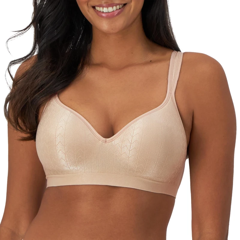 Bali Women's Wireless, Comfort Revolution Full-Coverage Wirefree Bra, Moisture-Wicking, Opaque, Almond Zag, 42B