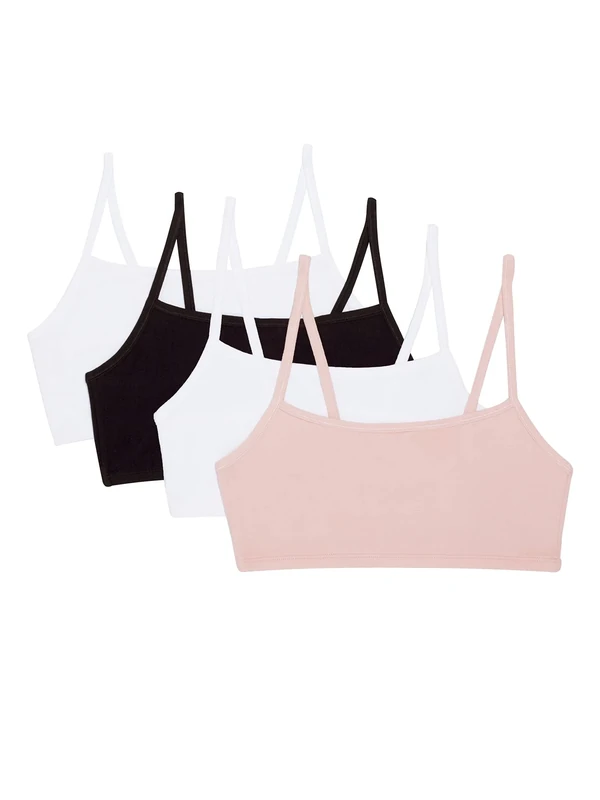 Fruit of the Loom Women's Spaghetti Strap Cotton Pullover Sports Bra, Blushing Rose/White/White/Black 4-Pack, 40