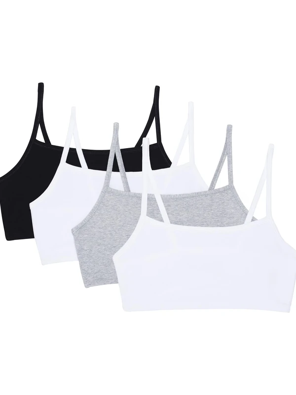 Fruit of the Loom Women's Spaghetti Strap Cotton sports bras, Black/White/White/Heather Grey 4-pack, 36 UK