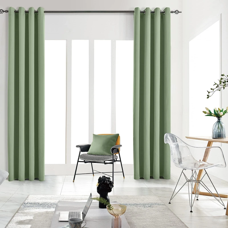JSFLY Blackout Curtains for Bedroom 2 Panels 62 x 106 Long Greyish Green