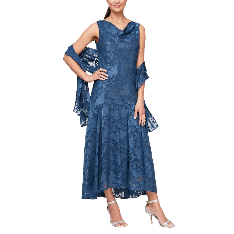 Alex Evenings Sleeveless Cowl Neck Floral Gown with Shawl 2-Pack