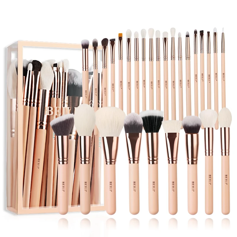 BEILI Makeup Brushes Set,Eye Makeup Brushes,Concealer brushes,28pcs Professional Foundation Brush Eyeshadow Brush Eyeliner Eyebrow Blending Blush Natural Goat Hair Rose Gold Pink
