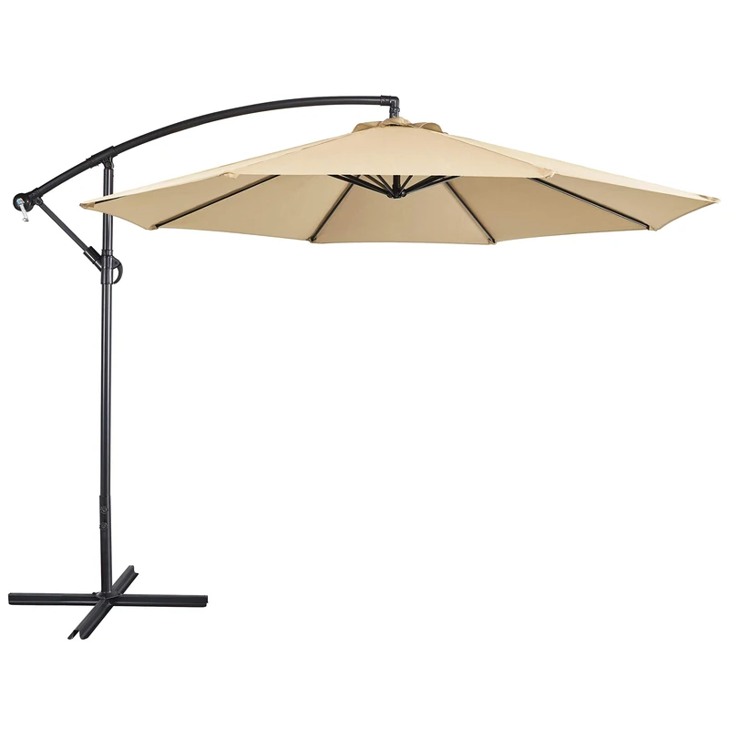 Yaheetech Cantilever Parasol Umbrella 3m Outdoor Sun Shade Banana Hanging Parasol Beach Umbrella with Crank Handle & Cross Base & Ribs Tan