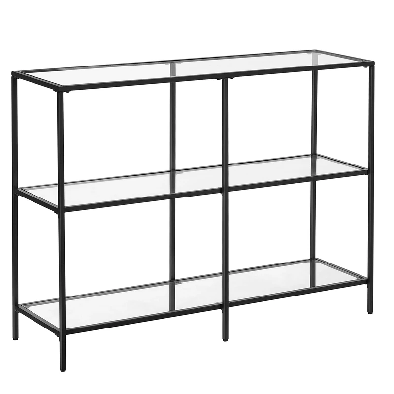 VASAGLE Console Table Coffee Table with 3 Shelves, Tempered Glass Shelf, 100 x 30 x 73 cm, Steel Frame, Modern, for Living Room, Black LGT027B01