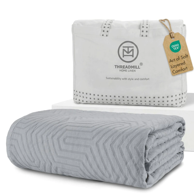 Threadmill Twin Size, Scottish Grey Coverlet - Premium & Luxurious Quality, Made from 100% Long Staple Combed Cotton, Jacquard Aster Matelasse Finish Bedspread Comforter for All Seasons, 68x90 inch