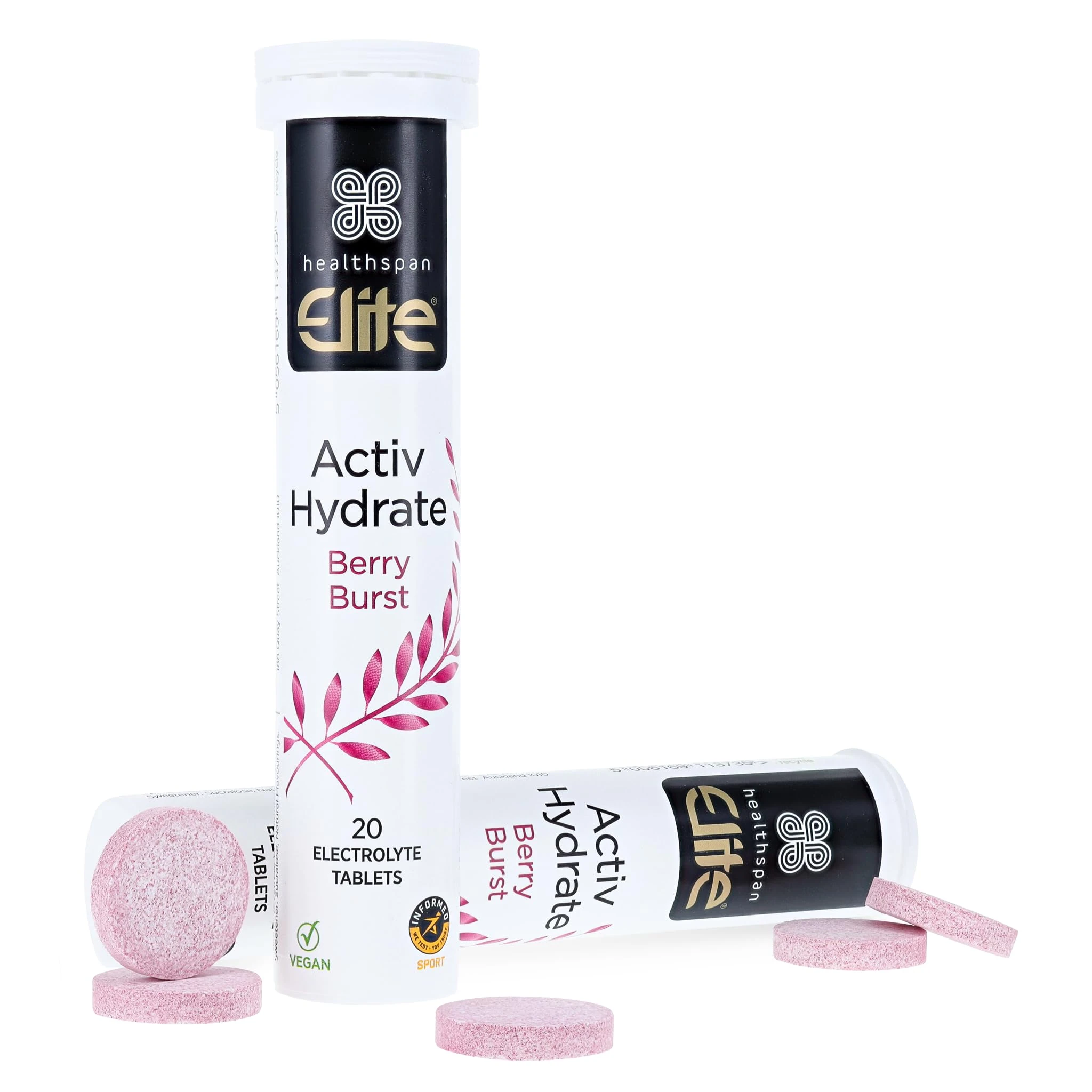Healthspan Elite Electrolyte Tablets - Zero Sugar Hydration Support with Essential Minerals - Berry Burst Flavour - 40 Tablets - Official All Blacks Partner