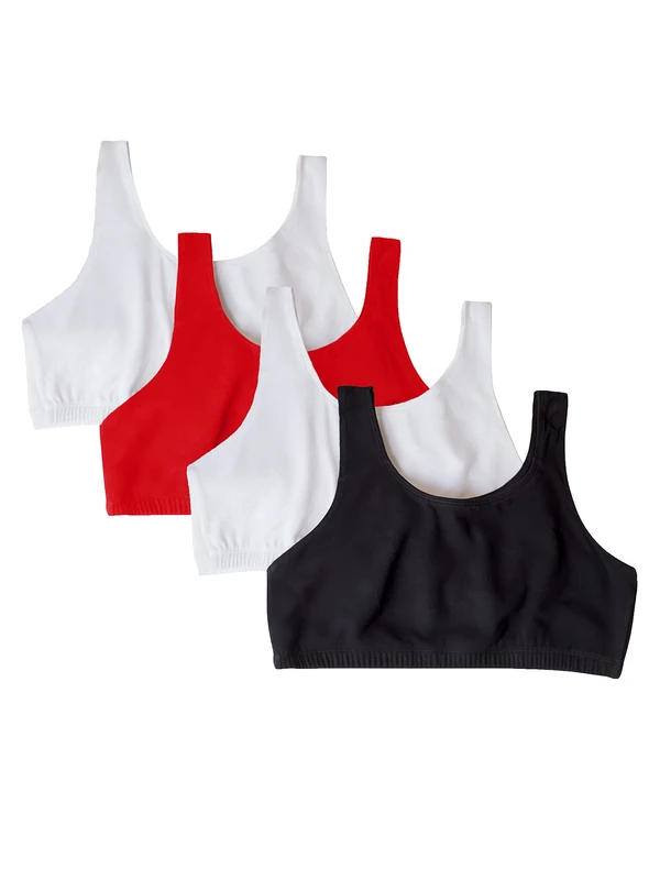 Fruit of the Loom Women's Built Up Tank Style Sports Bra Value Pack, Opaque, Black/Wht/Wht/Red, 38 (Pack of 4)