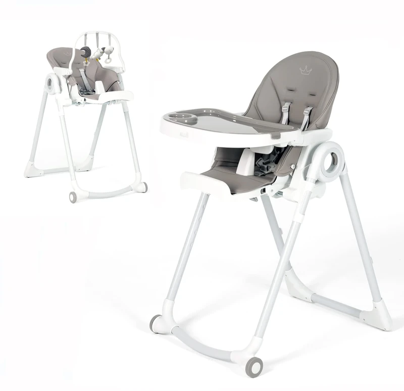 Allis Baby Lola High Chair, Adjustable Folding Baby Chair with Multiple Height and Seat Positions, Removable Tray, 5 Point Harness, Portable Highchair for Babies and Toddlers (Grey)