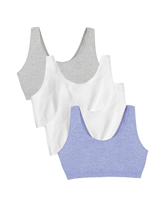 Fruit of the Loom Women's Built Up Tank Style Sports Bra Value Pack, Opaque, Heather Grey/Wht/Wht/Blue HTHR, 34 (Pack of 4)