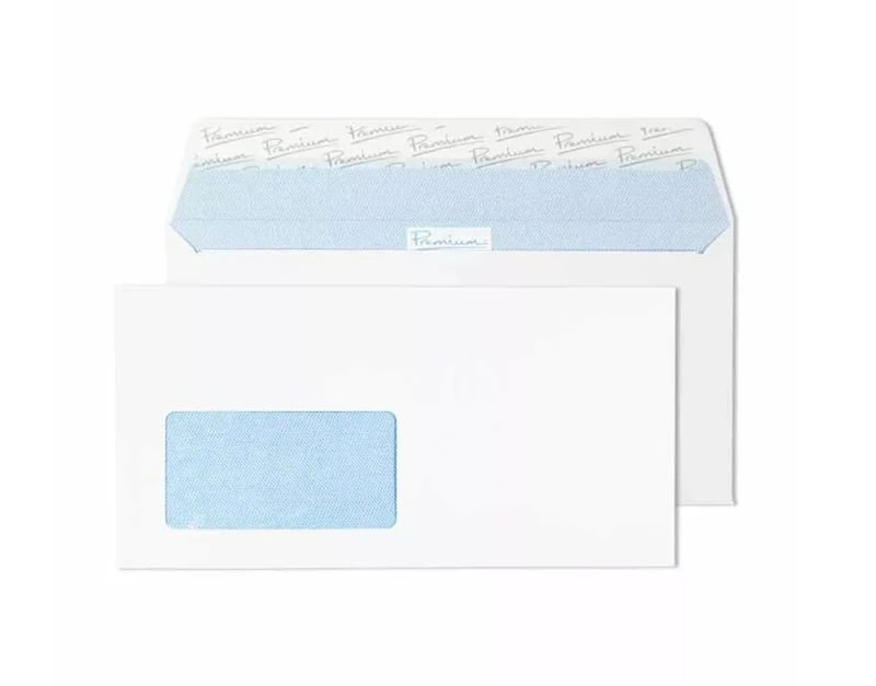 Blake Premium Office Wallet DL 110 x 220 mm 120 GSM European DE Window Peel and Seal Envelopes (32226DE) White - Pack of 500
