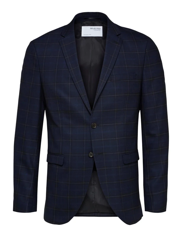 SELECTED HOMME BLACK Men's Slhslim-mylobill Dkblu Gr Chk Blz Noos Blazer, Dark Blue/Checks:grey, 50 UK