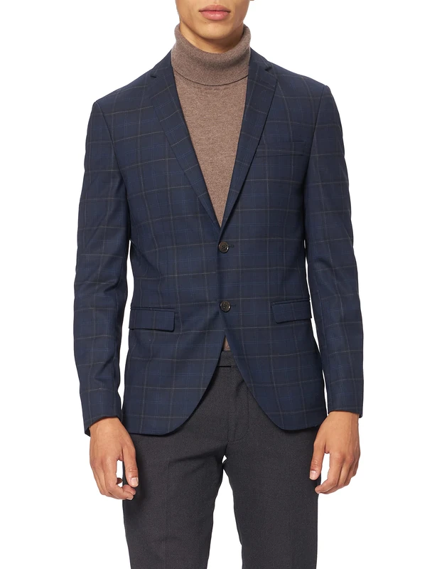 SELECTED HOMME BLACK Men's SLHSLIM-MYLOBILL DKBLU GR CHK BLZ B NOOS Blazer, Dark Blue/Checks:Grey, 44