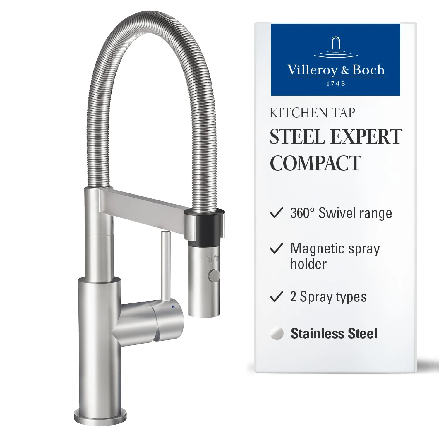 Villeroy & Boch 927300 Steel Expert Compact Kitchen Sink tap, Solid Stainless Steel