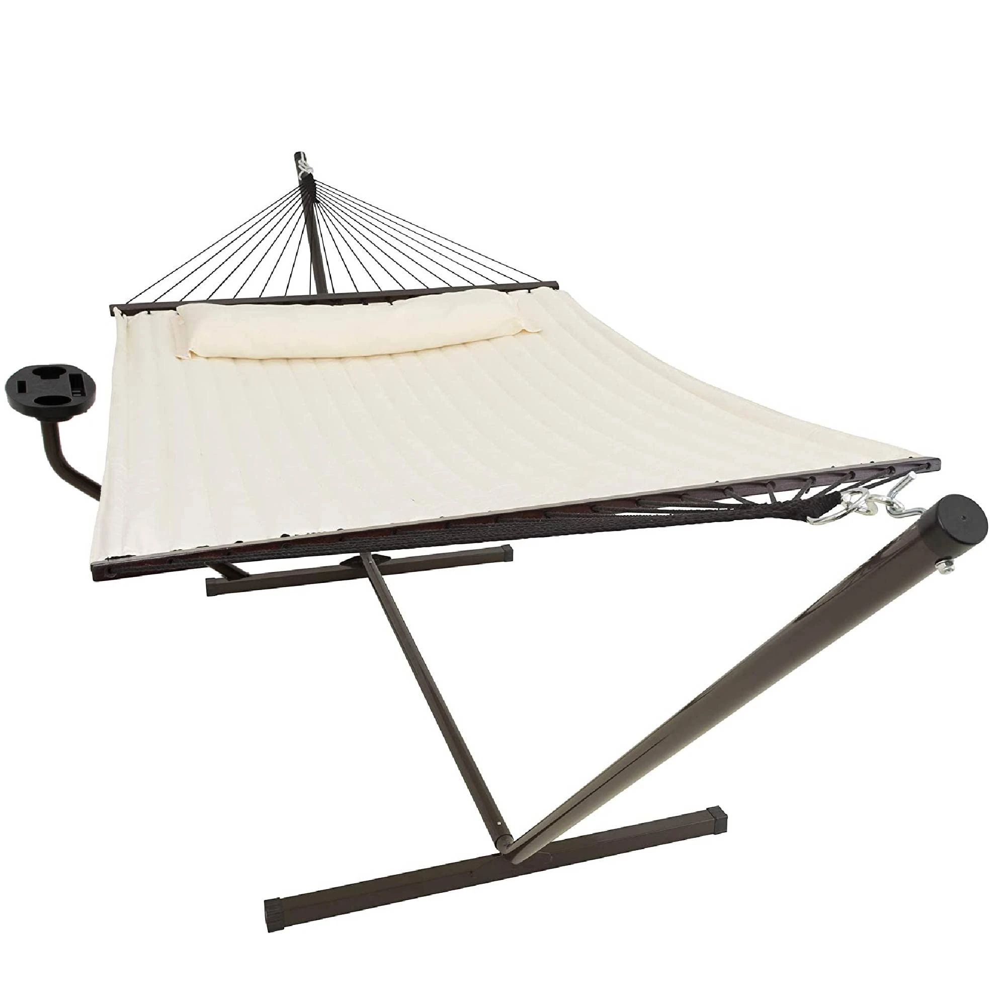 Vita5 Hammock Stand with Sidetable, Garden Hammocks 2 Persons, Side Table & Detachable Pillow, Heavy Duty 200kg Capacity, Indoor and Outdoor Hammock for Patio, Pool or Backyard (Beige)