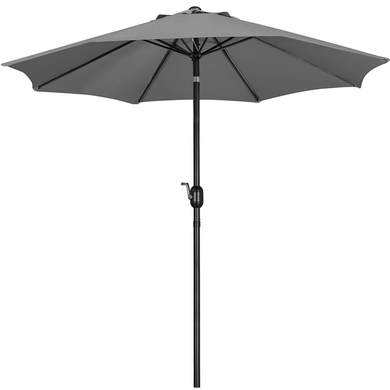 Yaheetech Garden Parasol Umbrella 2.7M Patio Table Umbrella Outdoor Sun Shade for Garden with Crank Handle & 8 Metal Ribs for Backyard/Deck -Grey