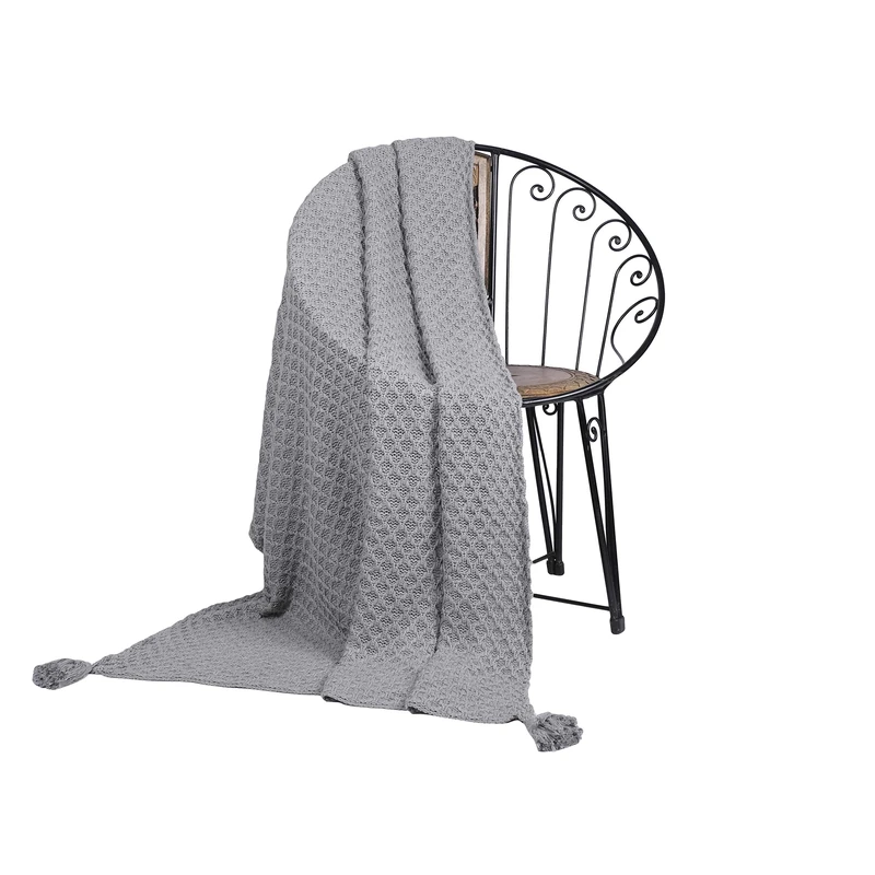 Penguin Home Knitted Throw Blanket 100% Cotton - Versatile Soft Warm Blanket Fluffy Throws for Sofa Couch Single Size - 130x150 cm - Grey Colour