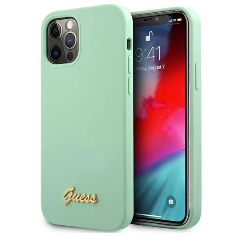 Guess GUHCP12MLSLMGGN Case for iPhone 12/12 Pro 6.1 Inch Green Metal Logo Script