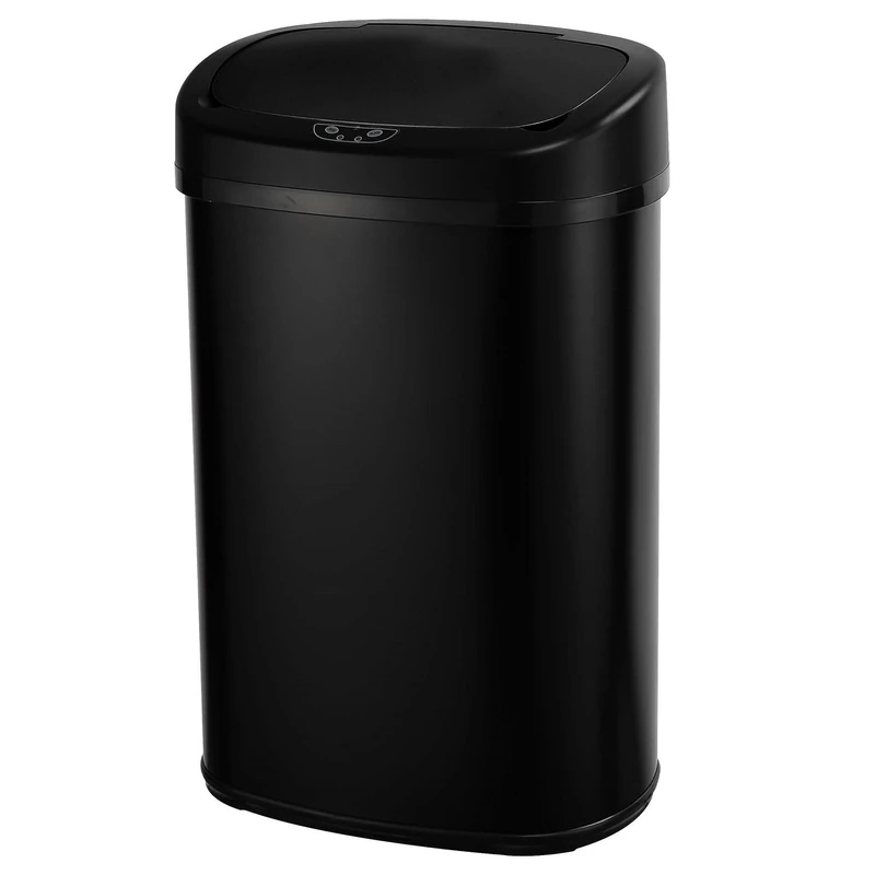 KITCHEN MOVE Majestic BAT-58LS06A SS BLACK Automatic Kitchen Bin 58L Large Capacity Matt Black Stainless Steel with Strapping, 41 x 29 x 65.5 cm