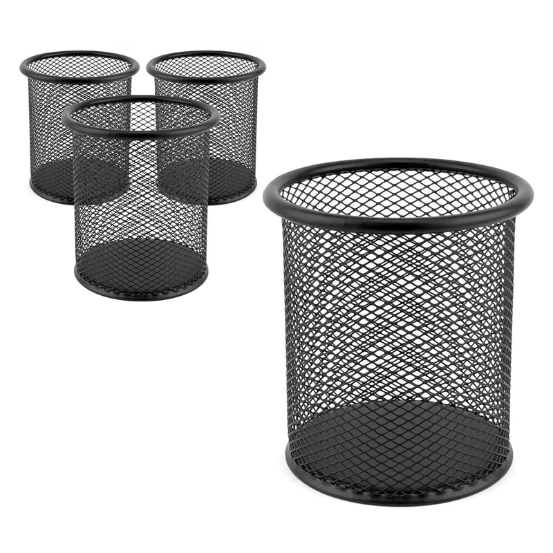 D.RECT - Metal Pen Holder 24 Pieces | Pen Holder Round Wire Metal | Desk Organiser | Mesh Multifunctional Cup for Ballpoint Pens Diameter 91 mm Navy Blue Black, 800079