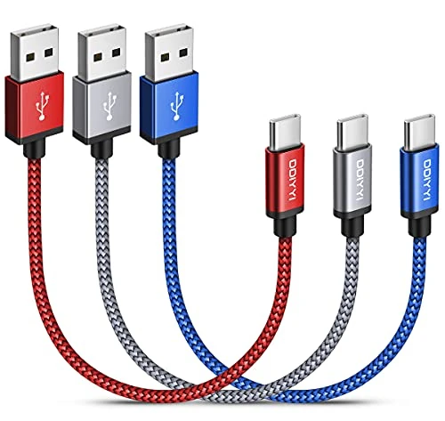 DDIYYI Short USB C Cable 0.25M [3-Pack], USB A to Type C Fast Charging, USB-C Charger Braided Cord