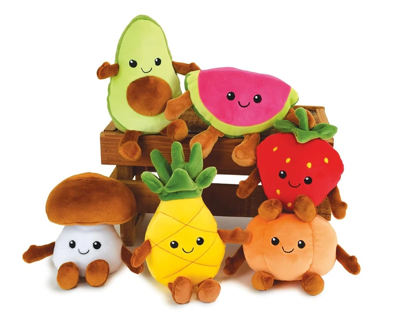 Jemini - FRUITY's 024144 Box of 6 Fruits and Vegetables Plush 17 cm Soft and Fluffy for Children, Multi-Colour