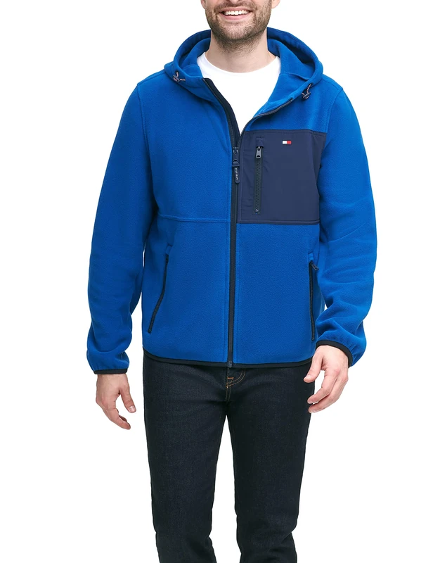 Tommy Hilfiger Men's Hooded Performance Fleece Jacket, Royal Blue/Navy Mixed Media, XXL - Image 1