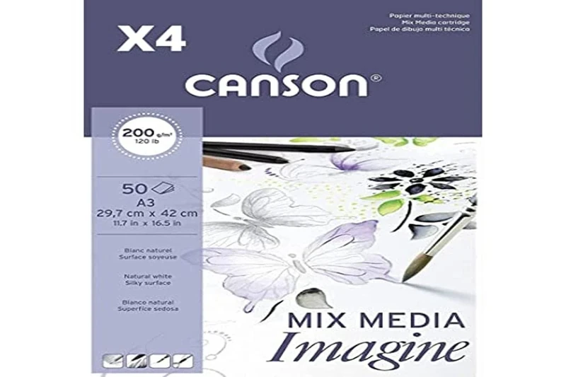 Pack of 4 Glued Pads, A3, 50 Sheets, Canson Mix Media Imagine, Fine Grain 200 g