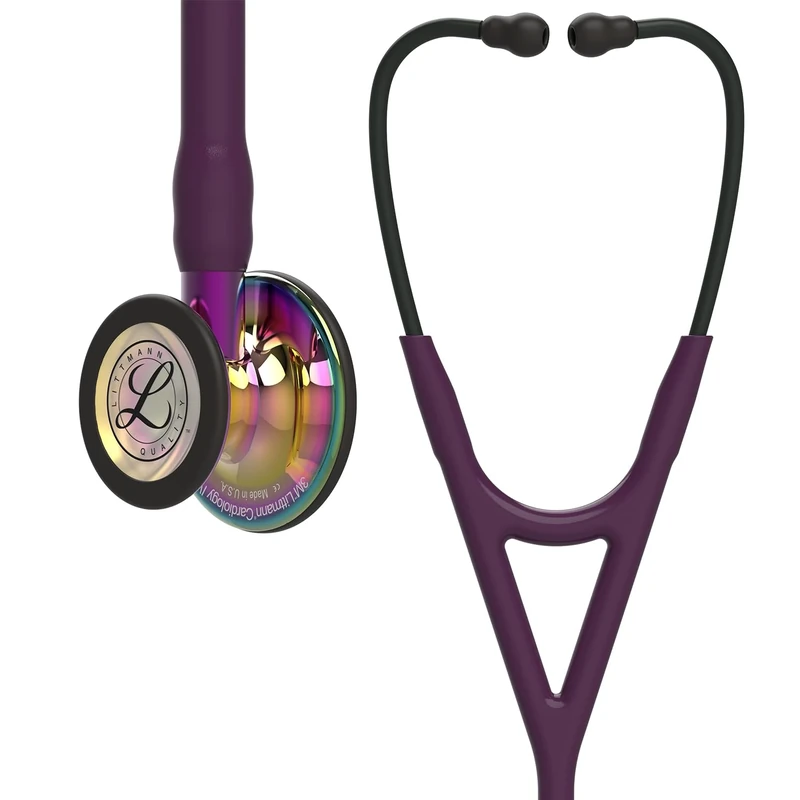 3M Littmann Cardiology IV Diagnostic Stethoscope, High Polish Rainbow Finish Chestpiece, Plum Tube, Violet Stem and Black Headset, 27 inch, 6239