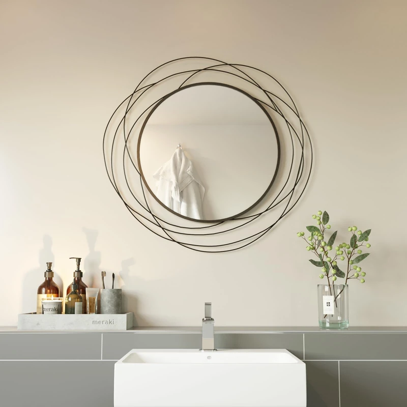 ironsmithn Wall Mirror Mounted Round Decorative Mirrors Circle for Bathroom Vanity, Living Room or Bedroom 26.8” x26.8”