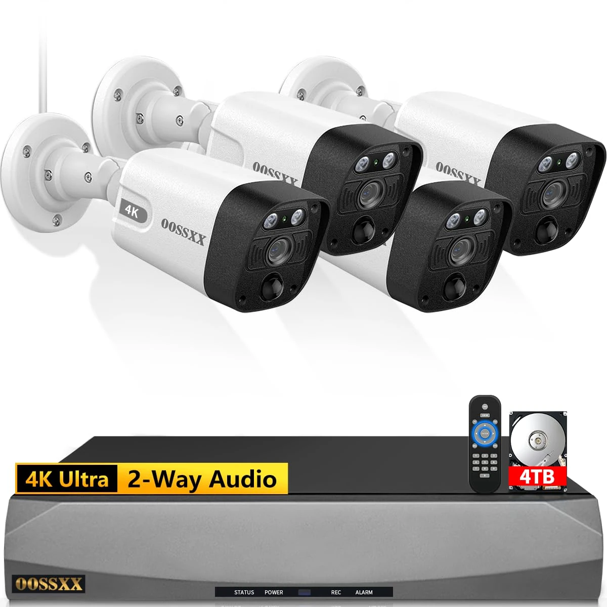 OOSSXX (4K/8.0 Megapixel & 130° Ultra Wide-Angle) 2-Way Audio PoE Outdoor Home Security Camera System Wired Outdoor Video Surveillance IP Cameras System
