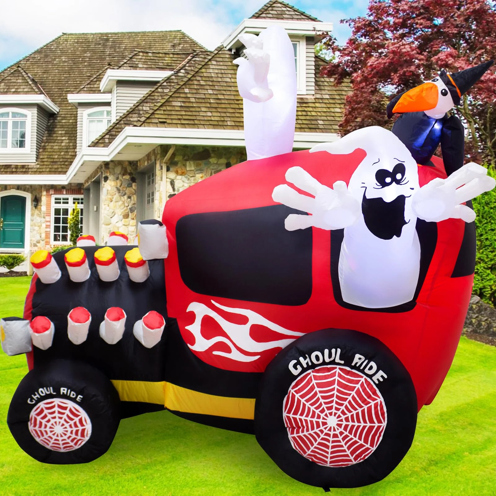 VENLOIS 5 Foot Tall Halloween Inflatable Ghost in The Car LED Lights Decor Outdoor Indoor Holiday Decorations,Blow up Lighted Yard Decor, Giant Lawn Inflatable Home Garden Party Decoration