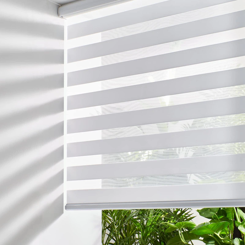Persilux Cordless Zebra Blinds for Windows (35" W X 72" H, White) Free-Stop Dual Layer Roller Windows Shades for Day and Night, Light Filtering Sheer Shades for Home, Bedroom, Easy to Install
