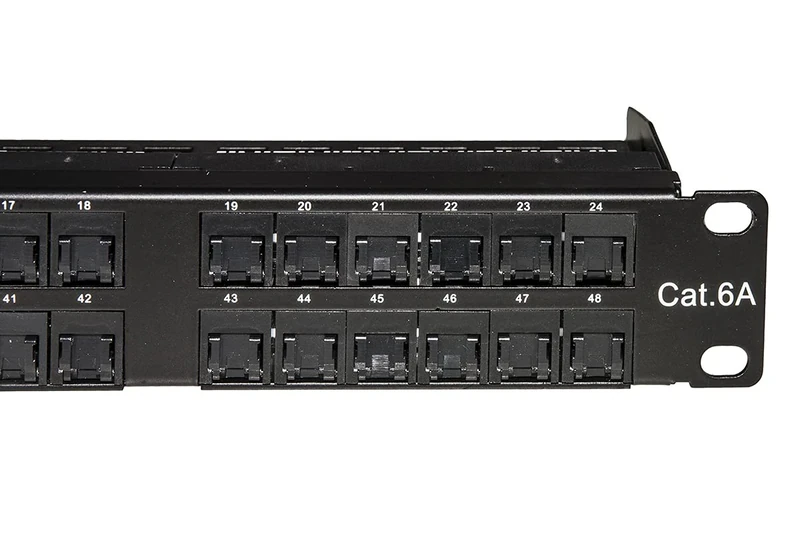 Patch Panel 48 Ports Category 6A Unshielded with Closing Lids Network Connectors and Cable Holder