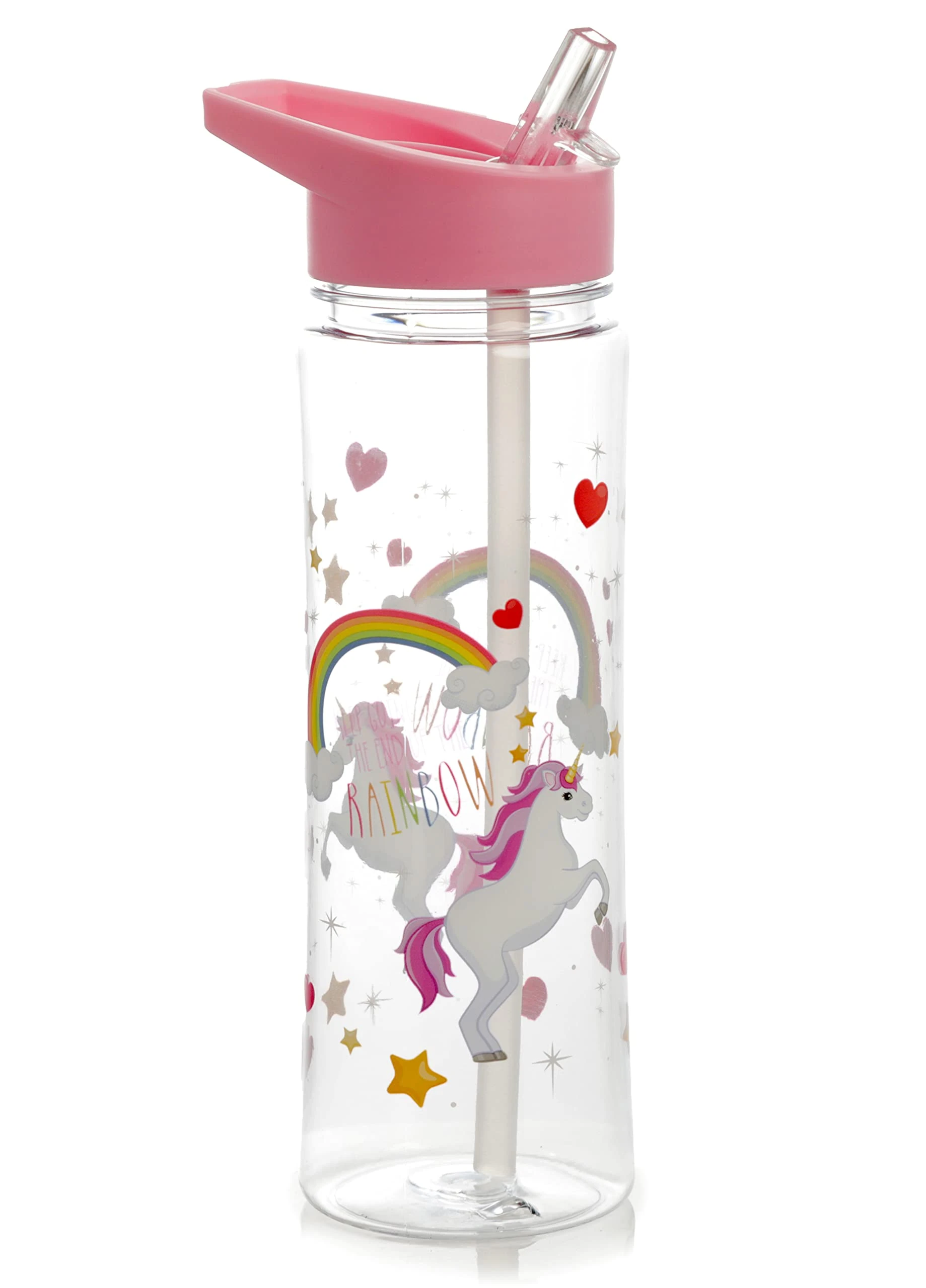 Puckator Enchanted Rainbows Unicorn - Kids Drinks Bottle With Flip Straw - Reusable Water Bottle For Girls And Boys With A Carry Handle - Bpa Free - For School Nursery - Cute Rainbow Design -Pp 550ml