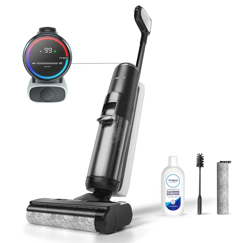Tineco Smart Cordless Wet Dry Vacuum Cleaner, Floor One S5 Black Rechargeable All-in-One Vacuum Cleaner and Mop with Dual Tank Design, Self-Cleaning LED Display