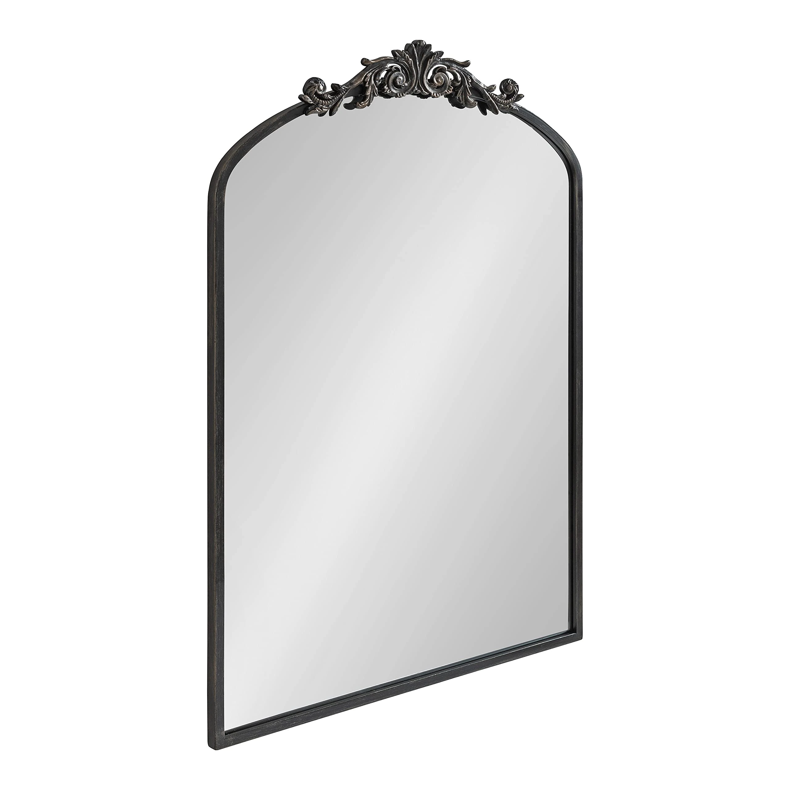 Kate and Laurel Arendahl Traditional Arch Mirror, 24 x 36, Antique Black, Baroque Inspired Wall Decor