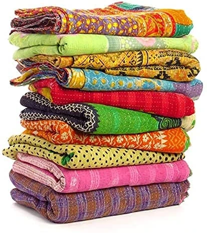 DIYANA IMPEX Wholesale Mix lot Tribal Kantha Quilts Reversible Vintage Cotton Bedspread Sari Throw Old Assorted Patches Bed Cover Rally (5)