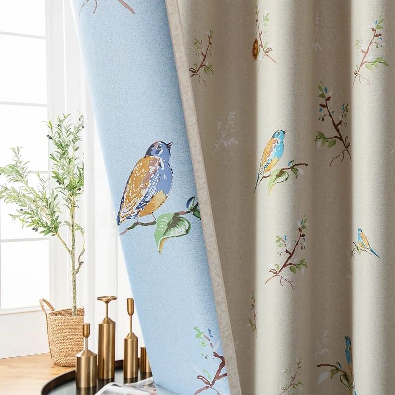 SUOUO Double Sided Patterned Birds Blackout Curtains for Bedroom 84 Inches Long 2 Panels Thermal Insulated Farmhouse Taupe Window Drapes for Living Room