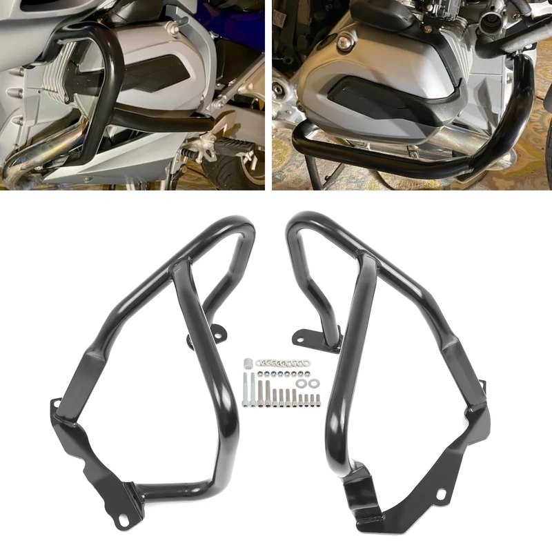 Worldmotop Engine Guard Crash Bar Protector fits for BMW R1200RT R1200 RT 2014 2015 2016 2017 2018(Black, Front)