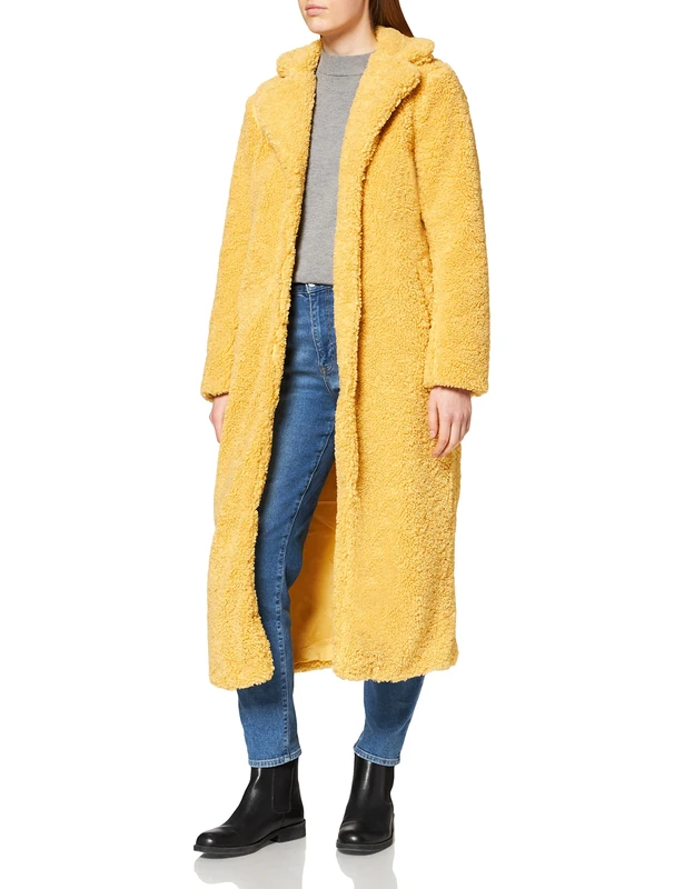 NA-KD Women's Oversized Teddy Coat, Yellow, 12 UK