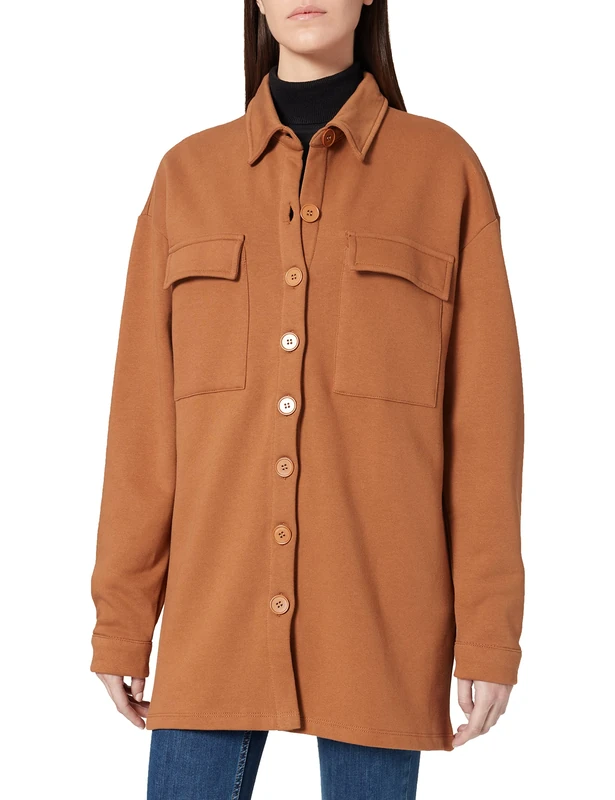 NA-KD Women's Jersey Overshirt Button Down Shirt, Brown, X-Small - Image 1