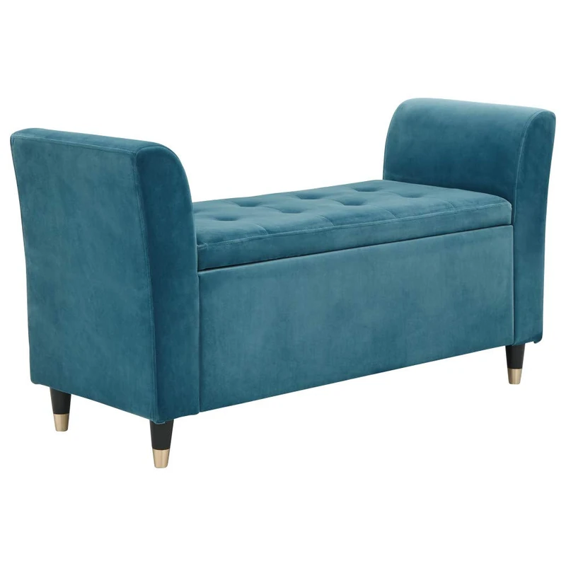 GFW Genoa Plush Fabric Ottoman Window Storage Seat With Wooden Accent Legs, Teal, 41 x 107 x 58 cm