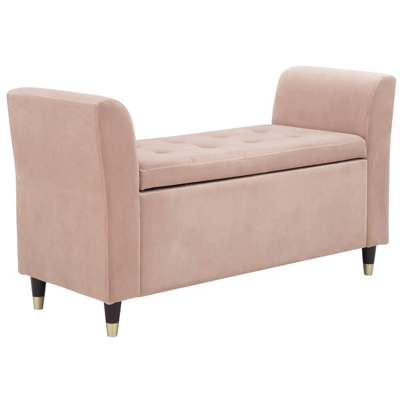 GFW Genoa Plush Fabric Ottoman Window Storage Seat With Wooden Accent Legs, Blush Pink, 41 x 107 x 58 cm