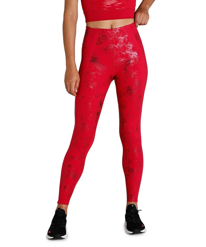PUMA Women's ELLAVATE Eversculpt High Waist Full Tight Leggings, Persian Red-matte Foil Print, size: L