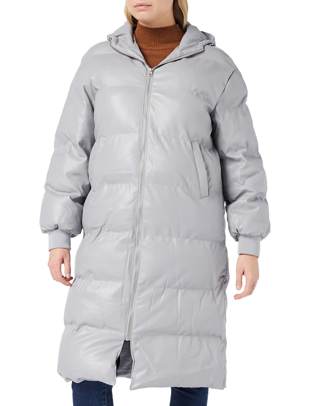 NA-KD Women's Hooded Long Jacket, Grey, 20 UK