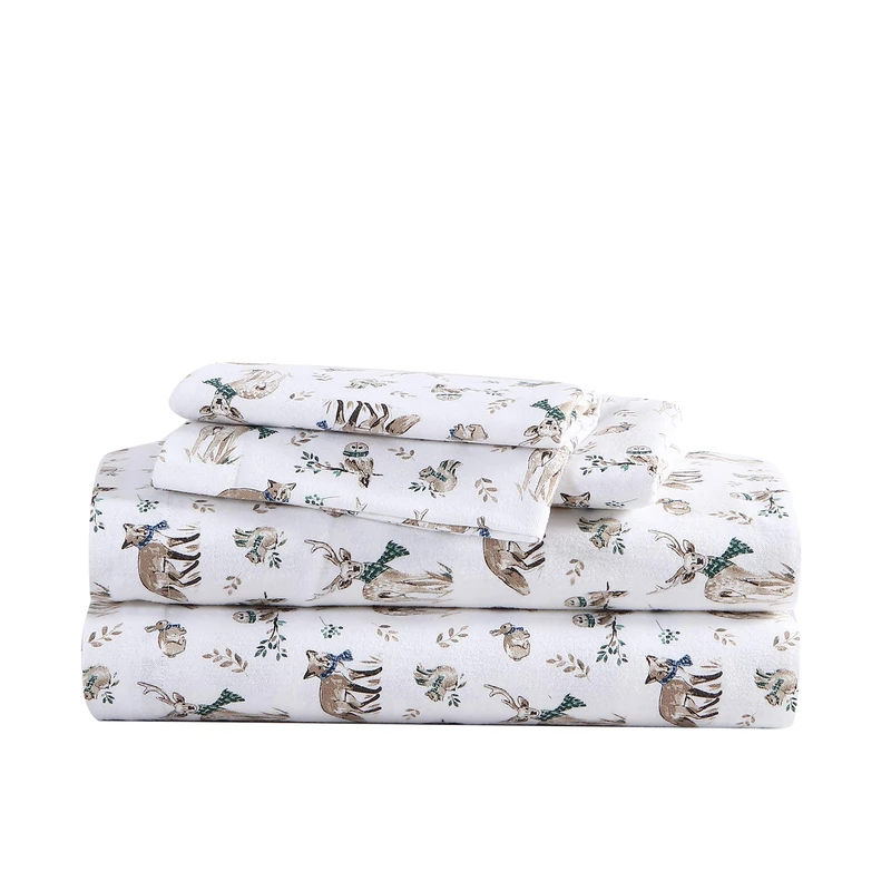 Eddie Bauer - Twin Sheets, Cotton Flannel Bedding Set, Brushed For Extra Softness, Cozy Home Decor (Woodland Friends, Twin)