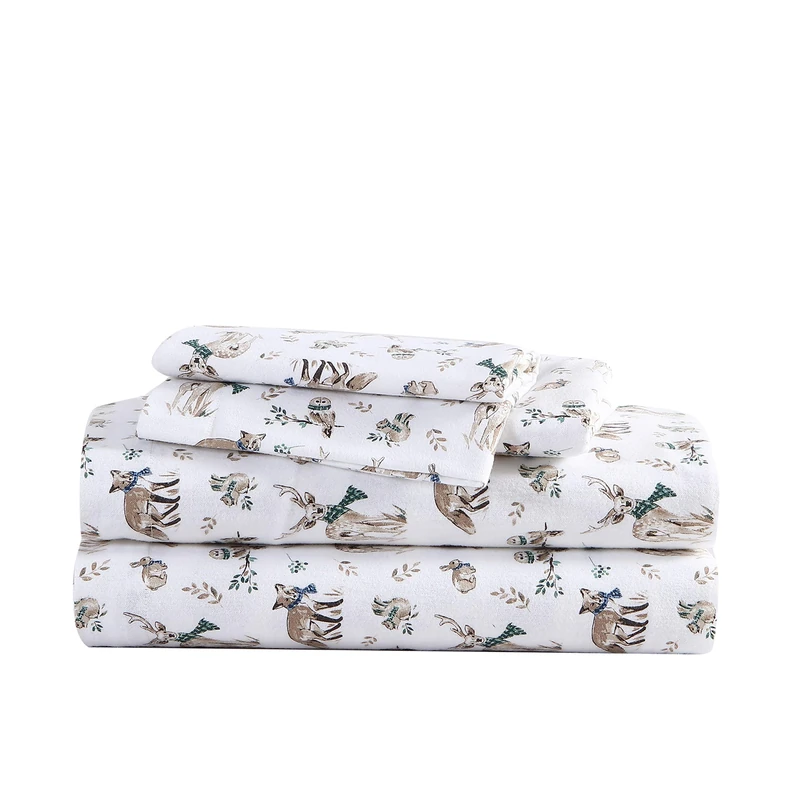 Eddie Bauer - Full Sheet Set, Warm Breathable Cotton Flannel Bedding with Deep Pockets, Brushed for Extra Softness, Cozy Home Decor, Oeko-Tex Certified (Woodland Friends, Full)
